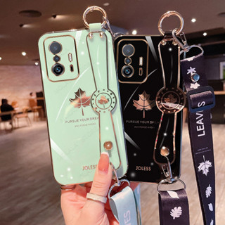 เคสโทรศัพท์มือถือแบบนิ่ม ลายใบเมเปิ้ล พร้อมสายคล้องข้อมือ หรูหรา สําหรับ Xiaomi Mi 11T 10T Pro