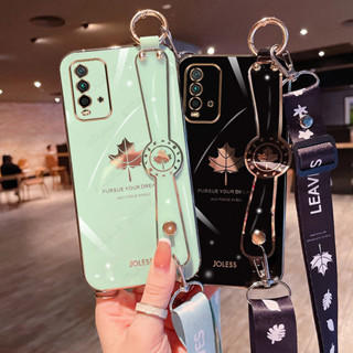 เคสโทรศัพท์มือถือแบบนิ่ม ลายใบเมเปิ้ล พร้อมสายคล้องข้อมือ หรูหรา สําหรับ Redmi 9 9A 9T 9C 10 10A 10C Redmi10 4G