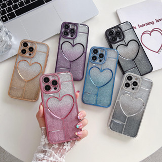 เคสโทรศัพท์มือถือ ซิลิโคนนิ่ม ใส กันกระแทก ลายหัวใจ 6D ไล่โทนสี สําหรับ iPhone 14 13 12 11 Pro Max XS XR 14 Plus