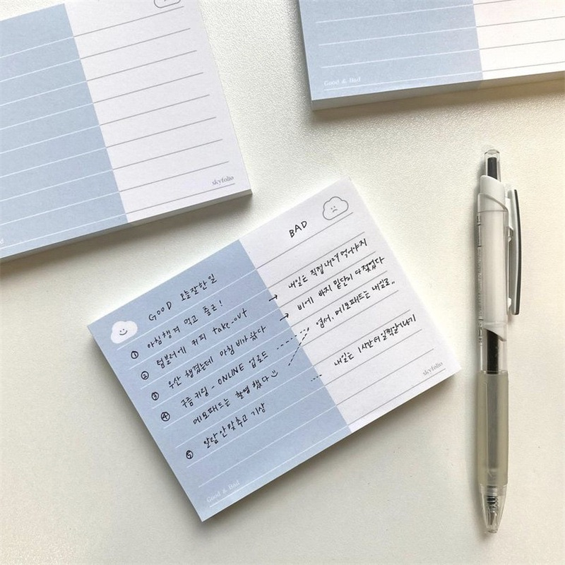 โอยา | บลูไวท์ซีรีย์ | ดี400 อิน☁️Cloud Notepad 50 แผ่นแนวนอน Line Planner List Punch Card Memo คู่มือวัสดุกระดาษหมายเหตุ