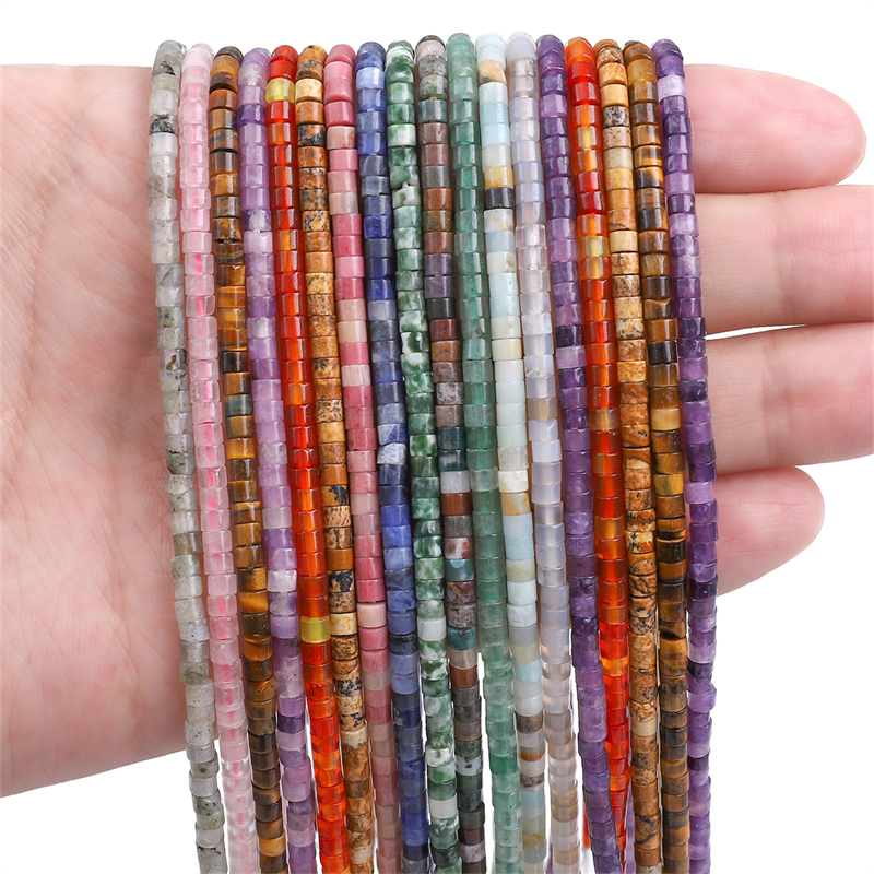 38 ซม./String 2x3 มม.ลูกปัดหินธรรมชาติกระบอกสีฟ้า Sodalite สีแดง Agate Amethyst Rose Quartz สําหรับ DIY เครื่องประดับทําอุปกรณ์เสริม