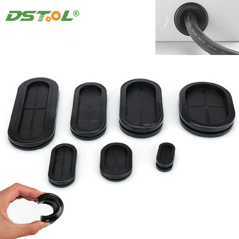 สีดํารูปไข่ Blanking Grommets ยางปิด Blind Plug Bung สายสายไฟป้องกัน Bushes สองด้านป้องกันลวด