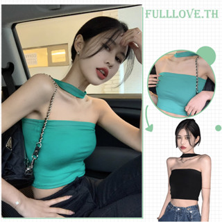 Fulllove Y2k สุดน่ารัก เกาหลี สายเดี่ยวไหมพรม คล้องคอ เซ็กซี่ โชว์หลัง sexy crop top