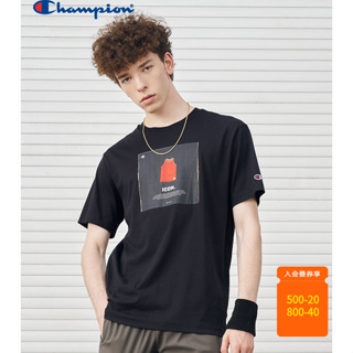 Champion เสื้อยืดลําลอง แขนสั้น คอกลม ผ้าฝ้าย พิมพ์ลาย สไตล์วินเทจ สําหรับผู้ชาย และผู้หญิง