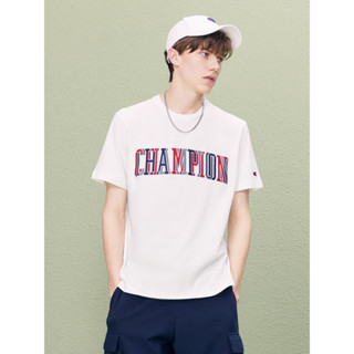 Champion คู่รัก เสื้อยืด ผู้ชาย ใหม่ อเมริกัน ตัดกัน พิมพ์ลายตัวอักษร ผ้าฝ้ายแท้ แขนสั้น ผู้หญิง