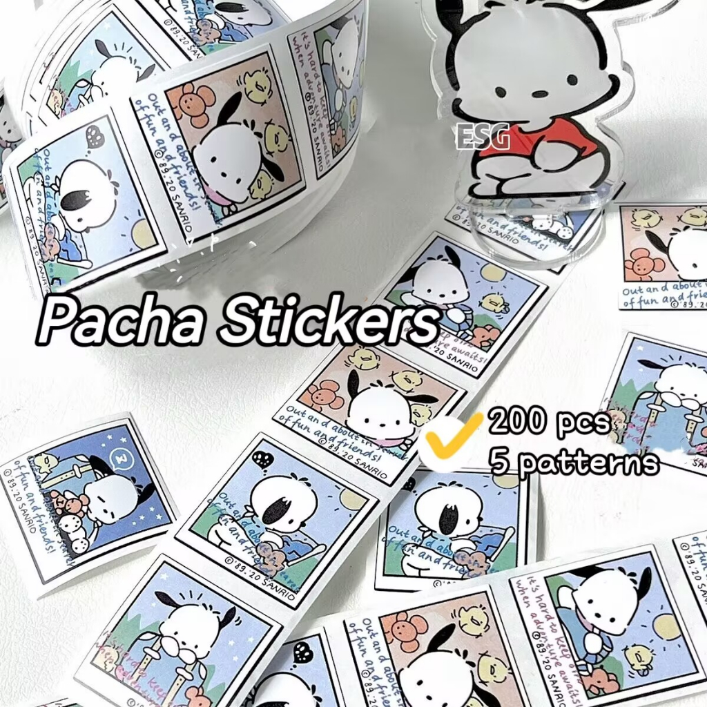 200 ชิ้น/ม้วน Sanrio Travel Pacha ม้วนสติกเกอร์ Travel Journal ไดอารี่ DIY Goo การ์ดวัสดุสติกเกอร์ตกแต่งน่ารักการ์ตูนปิดผนึกสติกเกอร์ป้าย