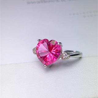 Pink Topaz แหวนเงิน S925 รูปวงรี หัวใจ ปรับได้ 7x9 มม. 10x10 มม.