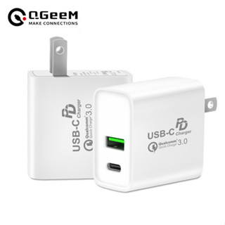 Qgeem PD18w PD+QC3.0 ปลั๊กชาร์จเร็ว type-c USB-A พอร์ตคู่ แบบติดผนัง