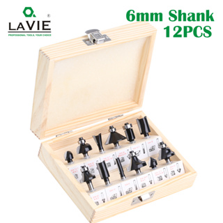 Lavie ชุดดอกสว่านเราเตอร์ทังสเตนคาร์ไบด์ ก้านตรง 6 มม. สําหรับตัดไม้ C06T12BBKW 12 ชิ้น