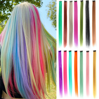 กิ๊บติดผมสังเคราะห์ แบบยาวตรง สีเทา สีแดง สีรุ้ง สําหรับต่อผม