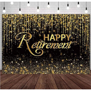 Happy Retirement แบนเนอร์ ลาย Happy Retirement กลิตเตอร์ สีดํา และสีทอง ขนาด 300x250 ซม. สําหรับถ่ายภาพสตูดิโอ