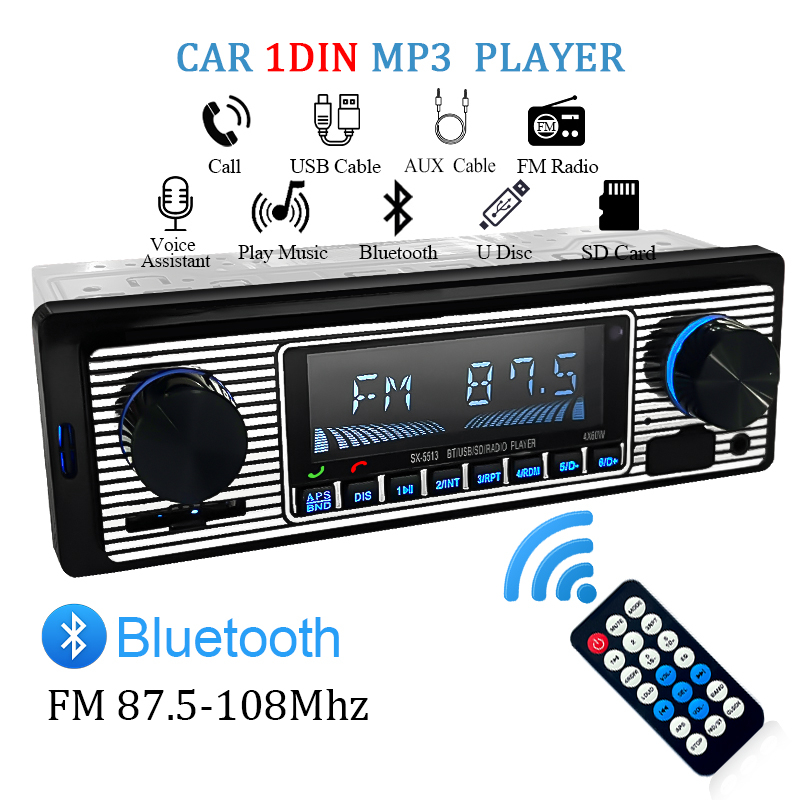 เครื่องเล่น Mp3 วิทยุ 1 Din บลูทูธ Usb / Sd พร้อมอินพุต Aux สําหรับติดรถยนต์