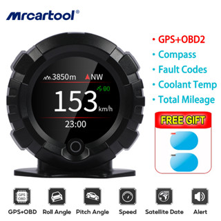 MRCARTOOL M96 HUD OBD2 + GPS รถเครื่องวัดมุมเอียงแบบดิจิตอล Pitch Slope Angle Meter อุปกรณ์เสริมออฟโรดมัลติฟังก์ชั่น HUD Gauge Speed Meter