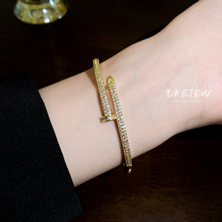 DREJEW สร้อยข้อมือ ชุบทอง 18K ประดับเพทาย ทรงเรขาคณิต สไตล์ย…