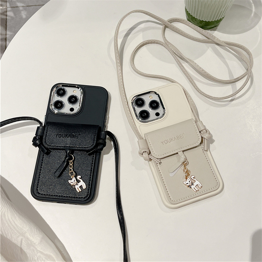 เคสโทรศัพท์มือถือหนัง ซิลิโคน พร้อมสายสะพาย และช่องใส่บัตร สําหรับ iPhone 14 Pro Max 13 12 11 XR XS X 7 8 Plus