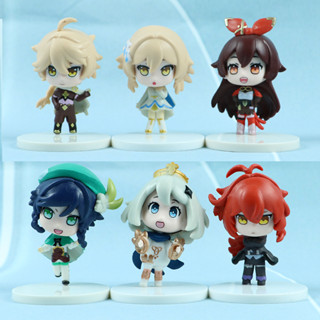 โมเดลฟิกเกอร์ PVC miHoYo Game Genshin Impact Paimon Traveler Diluc Ragnvindr Venti Amber Q Version ขนาด 8-9 ซม. 6 ชิ้น ต่อชุด