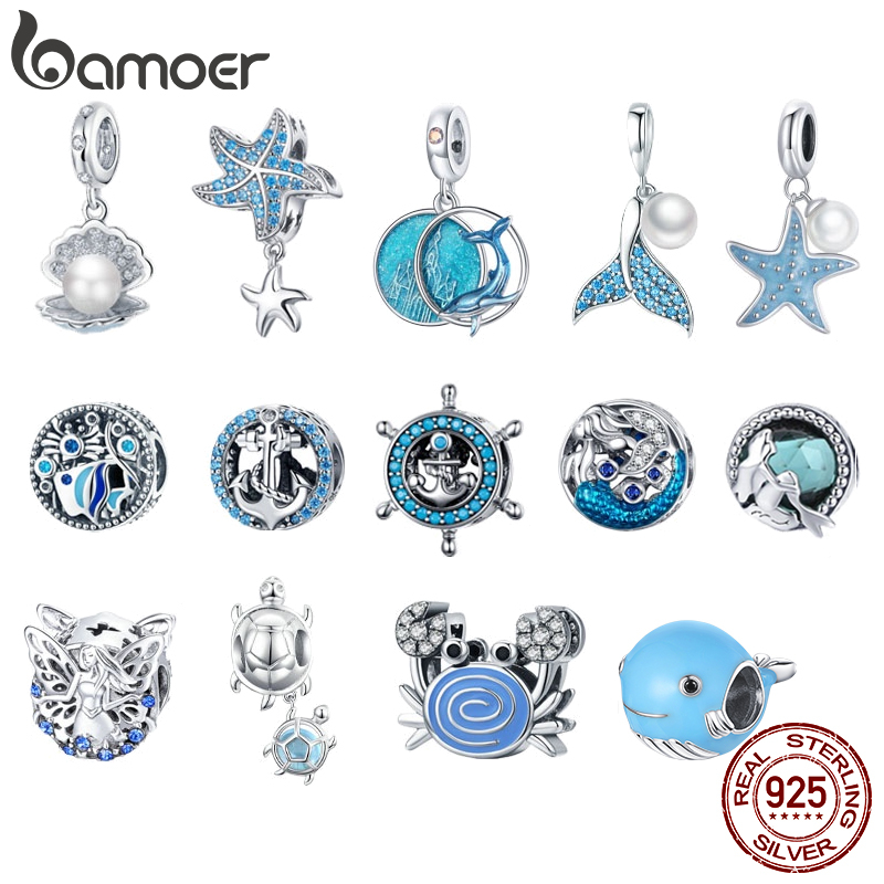 Bamoer มาใหม่ล่าสุด 925 เงินสเตอร์ลิงใต้น้ํา World Fish รอบ Charm ลูกปัด Fit สร้อยข้อมือสร้อยคอเครื่องประดับทํา