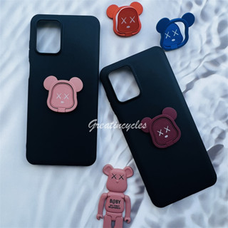 เคสโทรศัพท์มือถือ ซิลิโคนนิ่ม TPU แบบบางพิเศษ ป้องกัน แบบพกพา พร้อมแหวนขาตั้ง ลายหมีโหด สีดํา สําหรับ Motorola Moto G53 G73 5G