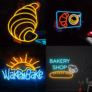 Bakery Shop ป้ายไฟนีออน Led รูปครัวซองต์ ขนมปัง นีออน สําหรับตกแต่งผนังบ้าน ธุรกิจ