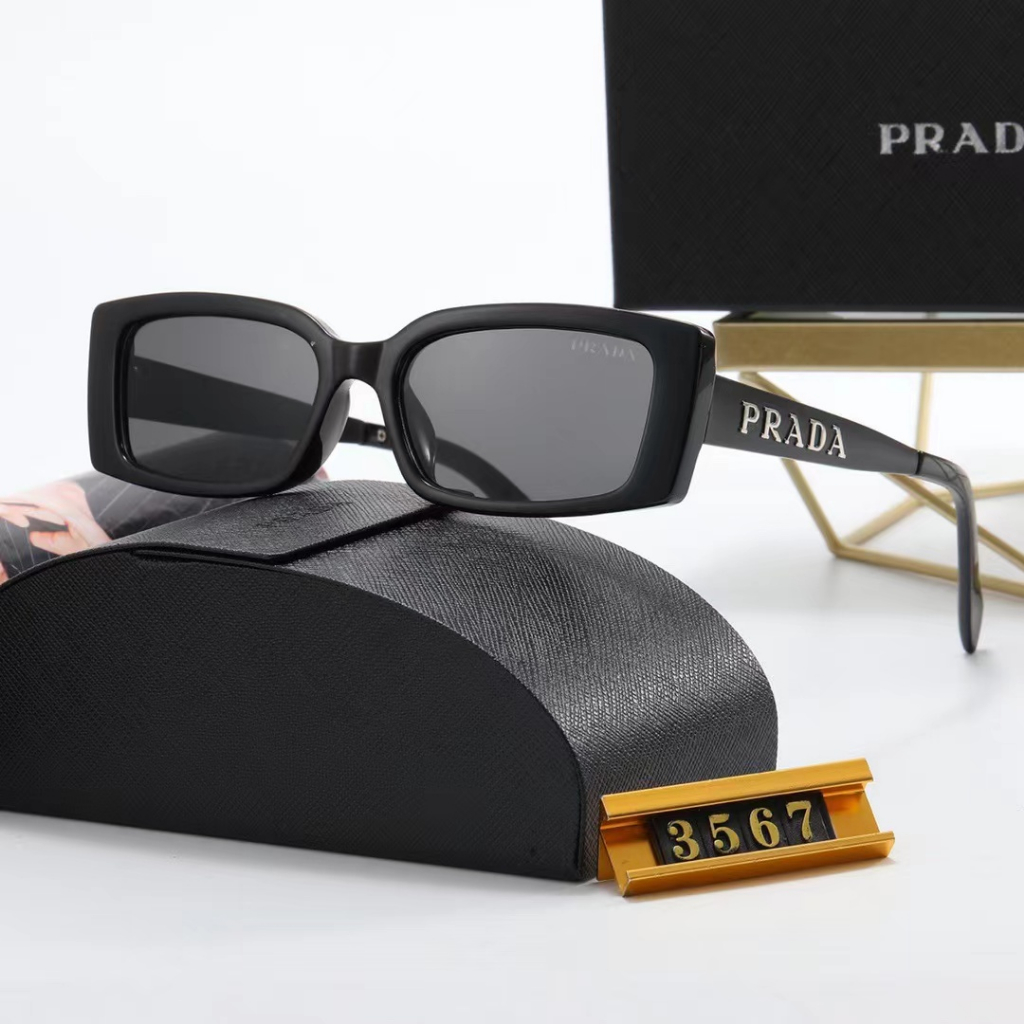 Prada แว่นตากันแดด ทรงสี่เหลี่ยมผืนผ้า หรูหรา เหมาะกับการขี่จักรยานกลางแจ้ง แฟชั่นสําหรับผู้ชาย และผู้หญิง uv400 pilot