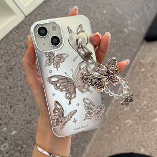 เคสโทรศัพท์มือถือแบบแข็ง ชุบไฟฟ้า กันกระแทก ลายผีเสื้อน่ารัก หรูหรา สําหรับ iPhone 11 14PROMAX 12PROMAX 13PROMAX 14 14PRO