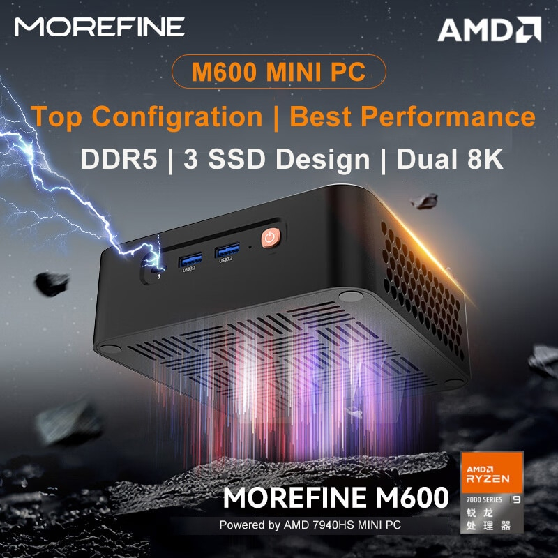 MOREFINE M600 AMD Ryzen 9 7940HS/7840HS Mini PC Thunderbolt 3 7735HS Mini PC DDR5 RAM PCIe4 SSD 2 LA