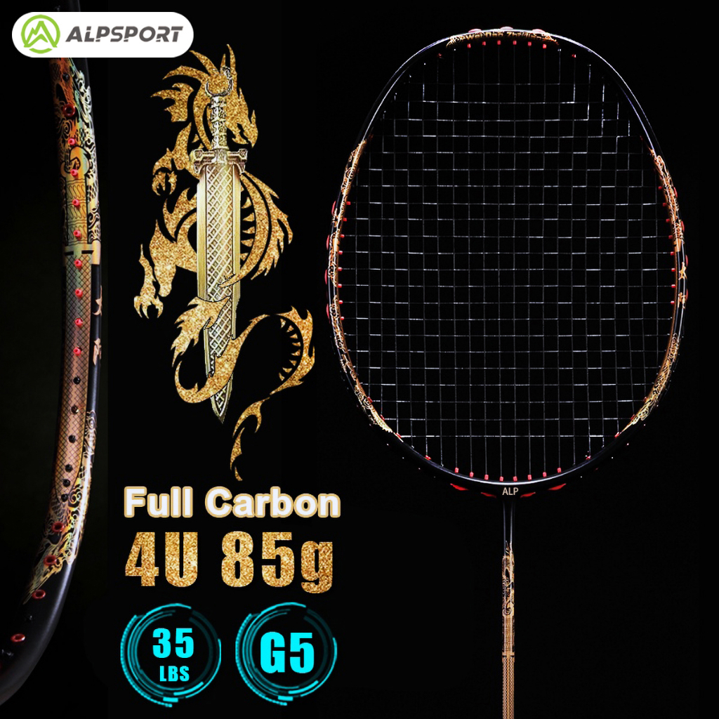 ALP TAJ 4U G5 Max 35Lbs ไม้แบดมินตัน ขาว/ชมพู/ฟ้า ดาบมังกรทอง การออกแบบดั้งเดิม 100% คาร์บอนไฟเบอร์แ