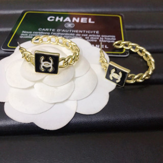 Chanel ต่างหูทองแดง ชุบทอง สีดํา คุณภาพสูง หรูหรา สําหรับผู้หญิง103130