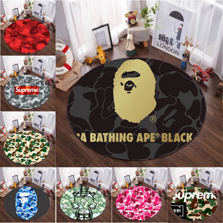 พรมปูพื้น ทรงกลม กันลื่น ขนาดใหญ่ ลายโลโก้ Bape สําหรับตกแต่งบ้าน ห้องนั่งเล่น ห้องนอน เก้าอี้กลอง