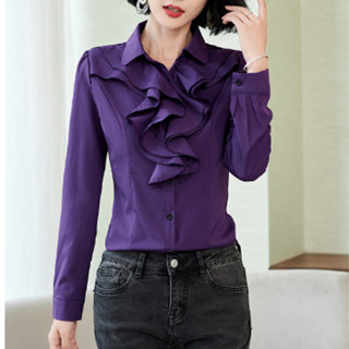 Lotus Leaf Lace Stand Collar Shirt Ladies Slim Long Sleeve White Shirt Korean Business Wear Chiffon Doll Collar