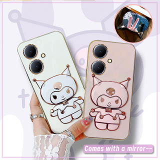 เคสโทรศัพท์มือถือ ซิลิโคนนุ่ม พร้อมกระจกแต่งหน้า พับได้ สําหรับ Vivo Y27 Y36 Y78 5G iQOO Z7 Z7x V29 5G V29E V29 Pro