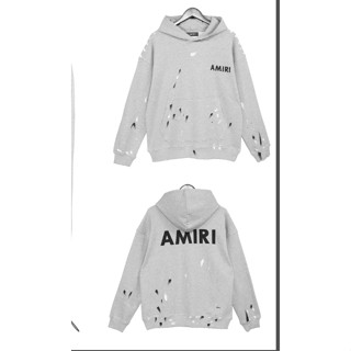 ❤❤ Amiri เสื้อกันหนาวลําลอง มีฮู้ด พิมพ์ลายตัวอักษร สไตล์วินเทจ สําหรับผู้ชาย และผู้หญิง