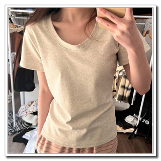 พร้อมส่ง ส่งฟรี ใหม่ เสื้อยืดแขนสั้น คอกลม ผ้าฝ้ายแท้ ทรงสลิมฟิต แฟชั่นฤดูร้อน สําหรับผู้หญิง 2023