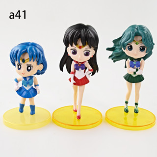 ตุ๊กตาฟิกเกอร์ Sailor Moon Mercury Mars Jupiter Venus Uranus Neptune Pluto Chiba Mamoru ขนาด 8-10 ซม. ของเล่นสําหรับเด็ก ของขวัญ 3 ชิ้น ต่อชุด