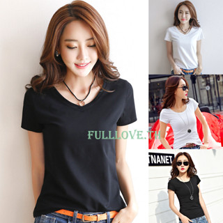 Fulllove พร้อมส่ง เสื้อยืดผู้หญิง เสื้อคอยู