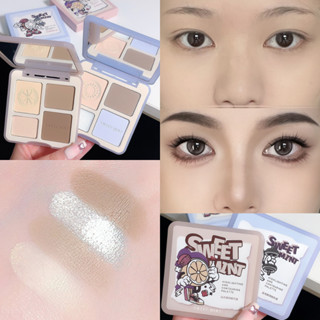 Sweet MINT พาเลตต์แป้งผสมรองพื้น คอนทัวร์ ไฮไลท์ 3D 4 เฉดสี เป็นมิตรกับการเดินทาง