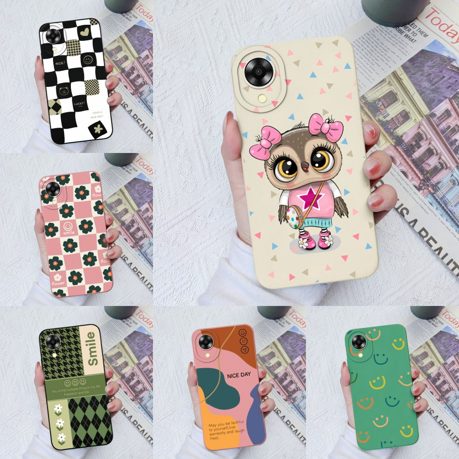 เคสโทรศัพท์มือถือ ซิลิโคนนิ่ม ผิวด้าน กันรอยกล้อง ลายนกฮูก หน้ายิ้มน่ารัก แฟชั่น สําหรับ Oppo A17 A17K A17 A 17 K