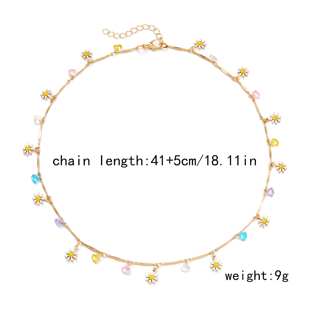 สร้อยคอโชคเกอร์ ชุบทอง 18k จี้ดอกเดซี่ หลากสี เครื่องประดับแฟชั่น สไตล์วินเทจ สําหรับผู้หญิง