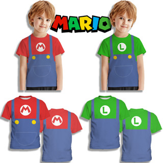 เสื้อยืดแขนสั้น ระบายอากาศได้ดี พิมพ์ลายการ์ตูน Super Mario แฟชั่นฤดูร้อน สไตล์เกาหลี สําหรับเด็กผู้ชาย