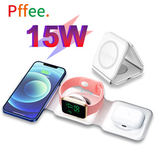 Pffee 3in1 แท่นชาร์จสมาร์ทวอทช์ไร้สาย 15W QI พร้อมสายเคเบิล PD USB C สําหรับ Samsung i(Phone) 15 14 p(od) i(Watch) Ultra 9 8 7 se 6 5 4 3 2