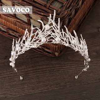 Savoco มงกุฎคาดผม ประดับมุก พลอยเทียม สีเงิน สไตล์วินเทจ เครื่องประดับแฟชั่น สําหรับผู้หญิง SH059