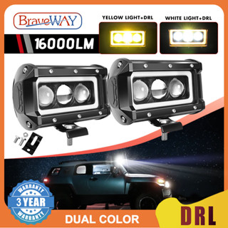 Braveway แถบไฟ LED DRL 5 นิ้ว 12V 24V สีขาว เหลือง สําหรับรถยนต์ เรือ รถแทรกเตอร์ 4x4 Atv