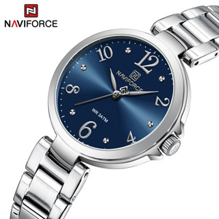 Naviforce นาฬิกาข้อมือควอตซ์แฟชั่น สายแสตนเลส กันน้ํา สีเงิน สําหรับสตรี