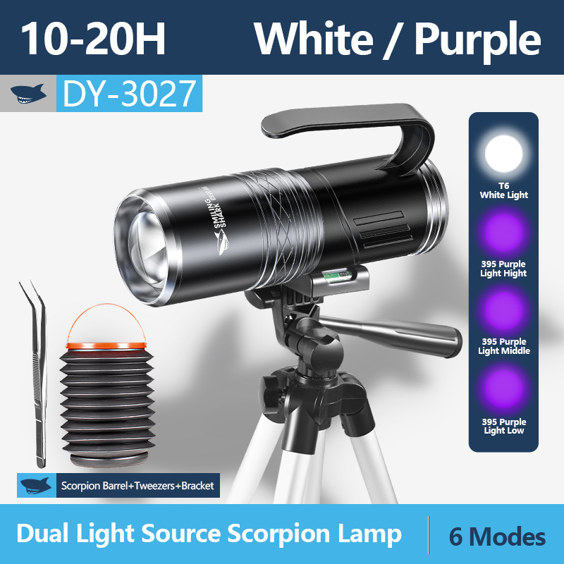 Smilingshark DY3027 ไฟฉาย led 395 โคมไฟแมงป่อง สีม่วง สว่างมาก ซูมได้ 6 โหมด ชาร์จ USB สําหรับทํางานกลางคืน