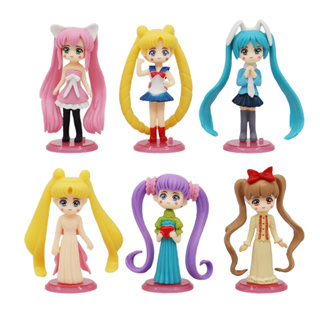 โมเดลฟิกเกอร์ PVC อนิเมะเซเลอร์มูน Tsukino Usagi Chiba Mamoru Chibiusa Q version ขนาด 10 ซม. 6 ชิ้น ต่อชุด