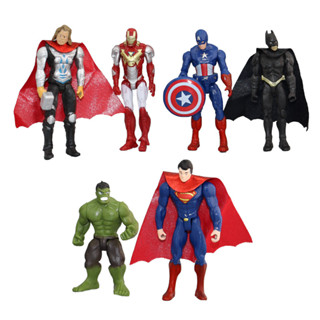 โมเดลฟิกเกอร์ PVC อนิเมะ The avengers Iron Man Thor Hulk Captain America Superman Batman ขนาด 8-10 ซม. 6 ชิ้น ต่อชุด