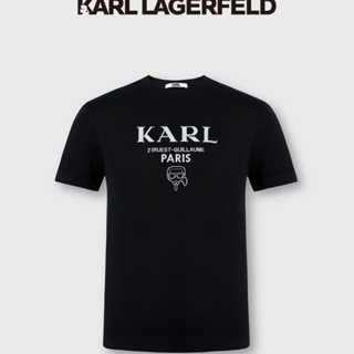 Karl LAGERFELD ใหม่ เสื้อยืดลําลอง แขนสั้น พิมพ์ลายตัวอักษร สําหรับผู้ชาย HK93K