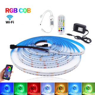 ชุดสายไฟ RGB COB LED หรี่แสงได้ 3 ม. 5 ม. 8 ม. 10 ม. ซิงค์เพลง ยืดหยุ่น APP และรีโมตคอนโทรล สําหรับตกแต่งห้องนอน โรงแรม บาร์ ปาร์ตี้ ตู้ปลา DIY