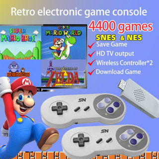 16 บิต 8 บิตไร้สาย Retro 4K ทีวีเกม HDMI วิดีโอเกมคอนโซลซูเปอร์ Nintendo SNES 4400 + เกมติดคอนโซล