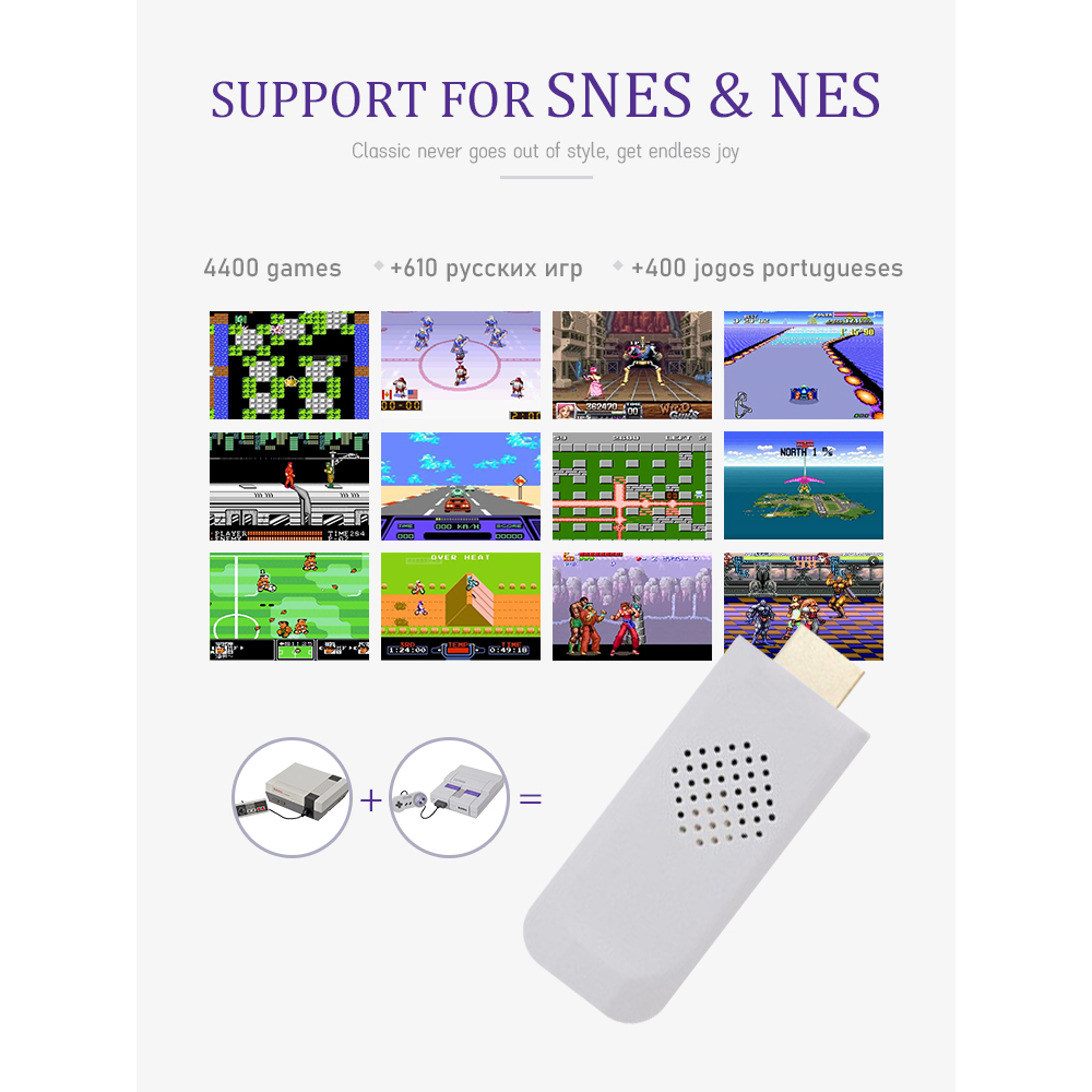 16 บิต 8 บิตไร้สาย Retro 4K ทีวีเกม HDMI วิดีโอเกมคอนโซลซูเปอร์ Nintendo SNES 4400 + เกมติดคอนโซล